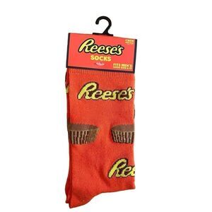Reese’s Candy Men’s Orange Brown Fun Print Novelty Crew Socks Shoe Size 6-12